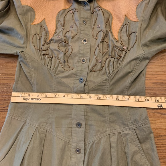 Vtg Jon Wesley Western Army Green Jumpsuit 1980s Women's Sz 8 Rockabilly - Picture 9 of 16